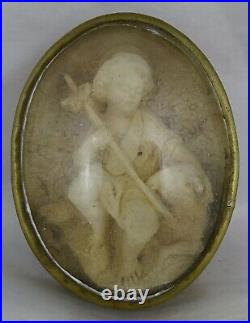French Antique Religious Hand Carved Reliquary Meerschaum Jesus child &lamb 19th