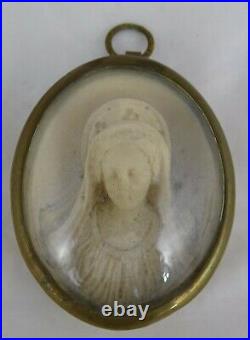 French Antique Religious Hand Carved Reliquary Meerschaum Mary 19th