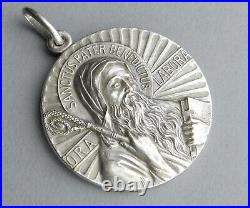 French, Antique Religious Large Pendant. Saint Benedict of Nursia Benoit. Medal