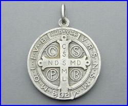 French, Antique Religious Large Pendant. Saint Benedict of Nursia Benoit. Medal