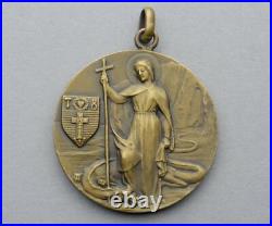 French, Antique Religious Large Pendant. Saint Martha & Jesus. Medal By Tricard