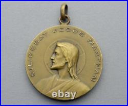 French, Antique Religious Large Pendant. Saint Martha & Jesus. Medal By Tricard