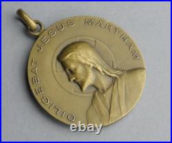 French, Antique Religious Large Pendant. Saint Martha & Jesus. Medal By Tricard