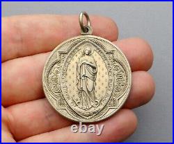 French Antique Religious Large Pendant. Saint Virgin Mary. Medal by Penin