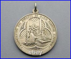 French Antique Religious Large Pendant. Saint Virgin Mary. Medal by Penin