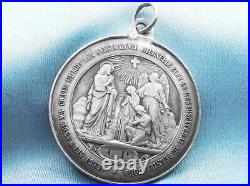 French Antique Religious Medal, Jesus, Sterling Silver