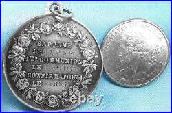 French Antique Religious Medal, Jesus, Sterling Silver