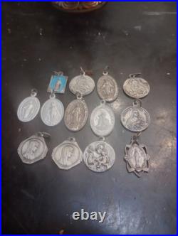 French, Antique Religious Pendant. Saint Virgin Mary, Lot Of 13 Different Ones