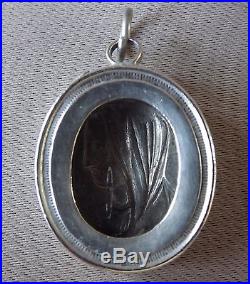 French Antique Religious Silver Medal Pendant Reliquary Medallion Virgin Mary