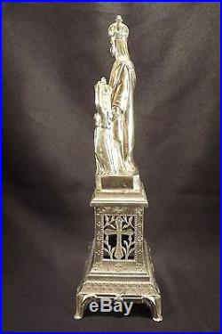 French Antique Religious Spelter Crowned Virgin & Jesus Statue 19th