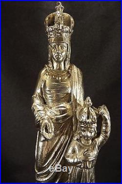 French Antique Religious Spelter Crowned Virgin & Jesus Statue 19th