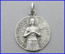 French, Antique Religious Sterling Pendant. Saint Joan of Arc. Medal By Tricard
