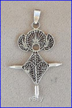 French Antique Religious Sterling Silver Filigree Cross Pendant 19th. C