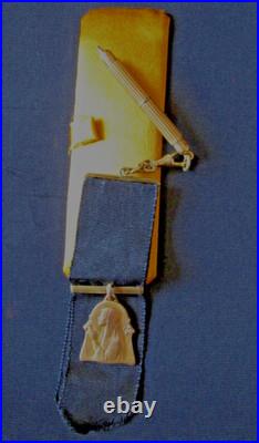 French Antique Watch Fob+Mechanical pencil, Virgin Mary medal, Catholic pendant