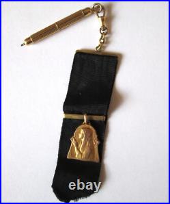 French Antique Watch Fob+Mechanical pencil, Virgin Mary medal, Catholic pendant