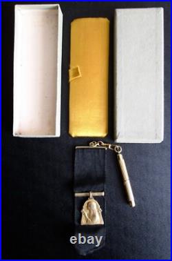 French Antique Watch Fob+Mechanical pencil, Virgin Mary medal, Catholic pendant