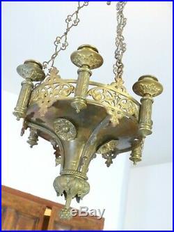 French Church Bronze & Brass Chandelier candle holders Religious neo gothic 19TH