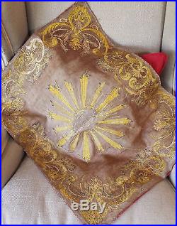 French Silver Gold Metallic Embroidered Silk Velvet Angus Dei Religious C18th