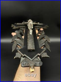 French crucifix Wood metal Cross Antique Religious Wood 1870s Large Altar Rare