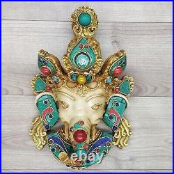 Ganesha Mask with Gemstone Work Wall hanging Art Sculpture wall Decor Religious