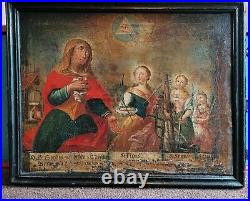 German Renaissance Religious Old Master Saints 1400's Large Antique Oil Painting