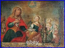 German Renaissance Religious Old Master Saints 1400's Large Antique Oil Painting