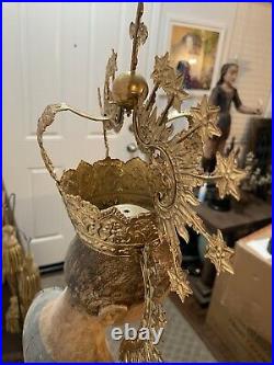 Gold Tone Hand Made Crown Halo For Antique Santos Or For Madonna Virgin Statue