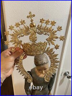 Gold Tone Hand Made Crown Halo For Antique Santos Or For Madonna Virgin Statue