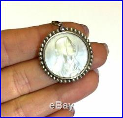 Gorgeous Antique 18K Yellow Gold and Mother of Pearl Virgin Religious Pendant