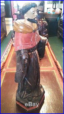 Gorgeous Antique Religious Spanish Wooden Santos In Polychrome 17 1/4 H/ 4 Lbs