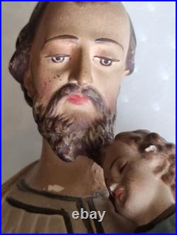 Gorgeous French antique Saint Joseph Jesus statue religious