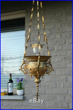 Gorgeous Religious church sanctuary altar lamp putti angels Blue stones rare