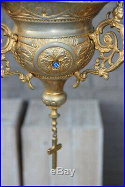 Gorgeous Religious church sanctuary altar lamp putti angels Blue stones rare
