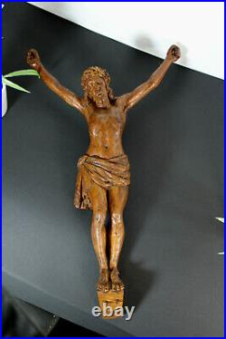 Gorgeous antique wood carved christ jesus figurine 19.6 religious