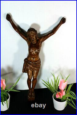Gorgeous antique wood carved christ jesus figurine 19.6 religious
