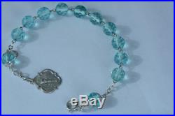 Graceful antique religious bracelet Sterling Silver blue aqua Communion Medal