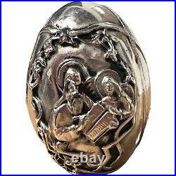 Greek Orthodox Sterling Silver Clad Ag 999 Egg Paperweight Religious Saints Halo