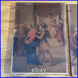 Group Of 10 Antique Religious Images On Canvas 9 1/4x13 Jesus Carrying Cross