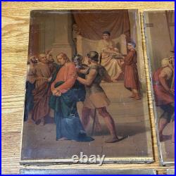 Group Of 10 Antique Religious Images On Canvas 9 1/4x13 Jesus Carrying Cross