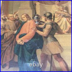 Group Of 10 Antique Religious Images On Canvas 9 1/4x13 Jesus Carrying Cross