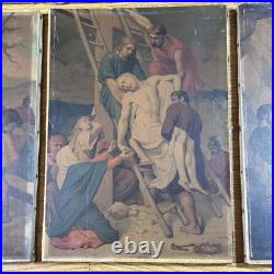 Group Of 10 Antique Religious Images On Canvas 9 1/4x13 Jesus Carrying Cross