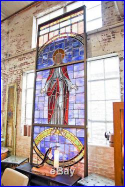 HUGE Antique Stained Glass Religious Jesus Window 15 FEET TALL, 15 FEET WIDE