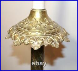 HUGE antique ornate brass religious Catholic Church candle holder table lamp