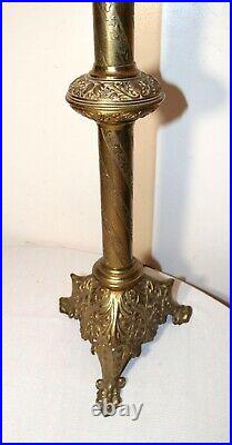 HUGE antique ornate brass religious Catholic Church candle holder table lamp