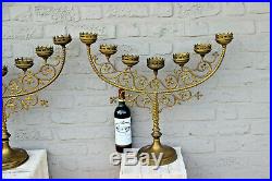 HUGE pair French church altar candelabras Candle holders religious top piece
