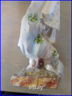 Hand Carved Madonna Virgin Mary Fatima Statue Icon Religious Antique Glass Eyes