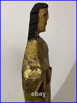 Hand Carved Religious Antique Painted Wooden Santos Figure Gold Leaf Read Desc