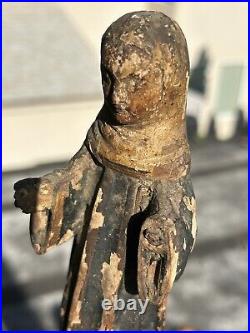 Hand Carved Religious Antique Spanish Painted Wooden Santos Saint Statue Figure