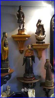 Hand Carved Religious Antique Spanish Painted Wooden Santos Saint Statue Figure