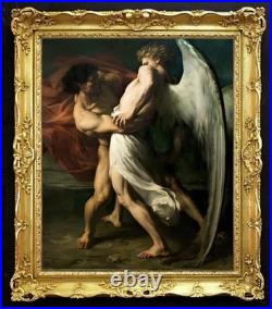 Hand Painted Antique Style Jacob Wrestling with the Angel Biblical Oil Painting